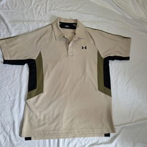 Under Armour Golf Shirt Size Large Color Tan/Olive/Black